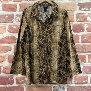 Lane Bryant Top Women's 22/24 Brown Animal Print Stretchy Casual Career Shirt